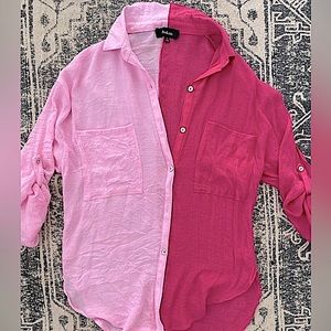 🩷NWOT Aakaa Two-Toned Pink Button Down Oversized Blouse: Size S